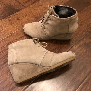 TOMS Desert Wedge Booties in Taupe
